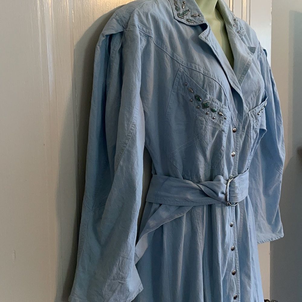 Vtg 80s/90s Karen Alexander light blue cotton western dress with‎ silver studs - Picture 8 of 16